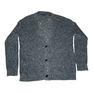 ATM Sequined Knit Alpaca Wool Cardigan Sweater Womens XS Gray Silver Sparkle
